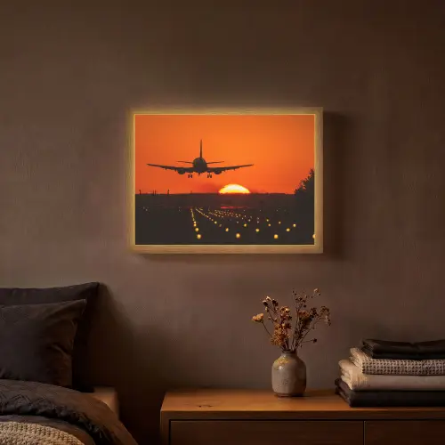 Zonsondergang - Vliegtuig - Oranje - Zon Light Box met batterij (Wandlamp) middel -sfeer4