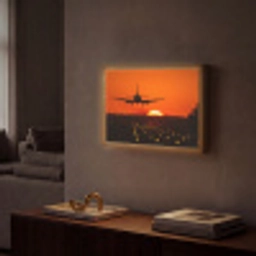 Zonsondergang - Vliegtuig - Oranje - Zon Light Box met batterij (Wandlamp) middel -sfeer1