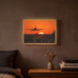 Zonsondergang - Vliegtuig - Oranje - Zon Light Box met batterij (Wandlamp) middel -sfeer4