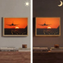 Zonsondergang - Vliegtuig - Oranje - Zon Light Box met batterij (Wandlamp) middel -sfeer3