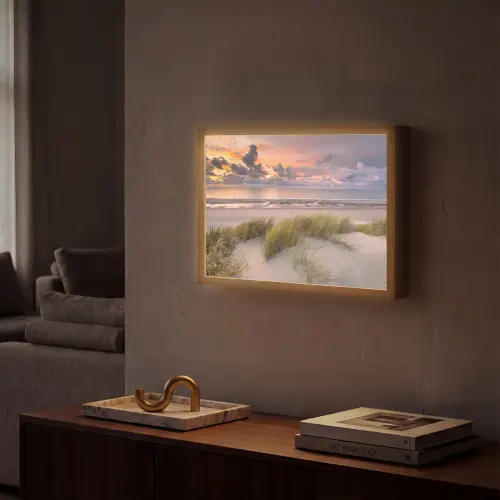 Zonsondergang - Duin - Strand - Planten - Zee Light Box met batterij (Wandlamp) middel -sfeer1