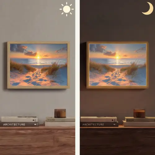 Zonsondergang - Duinen - Strand - Zee Light Box met batterij (Wandlamp) middel -sfeer3