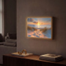 Zonsondergang - Duinen - Strand - Zee Light Box met batterij (Wandlamp) middel -sfeer1