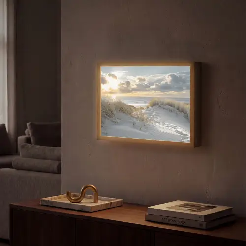 Zonsondergang - Duinen - Planten - Natuur - Strand Light Box met batterij (Wandlamp) middel -sfeer1