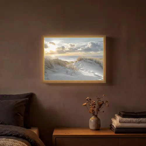 Zonsondergang - Duinen - Planten - Natuur - Strand Light Box met batterij (Wandlamp) middel -sfeer4