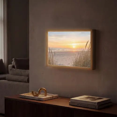 Zonsondergang - Duinen - Zee Light Box met batterij (Wandlamp) middel -sfeer1