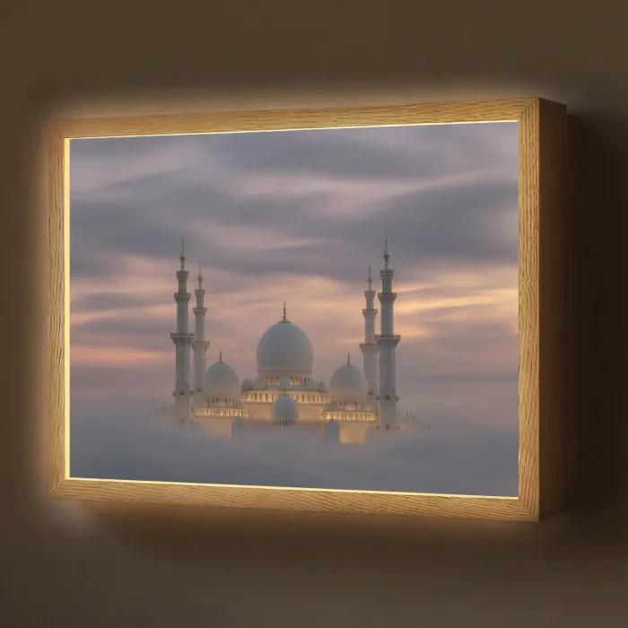 Zonsondergang - Moskee - Wolken - Islamitisch Light Box met batterij (Wandlamp) middel -z3d_website