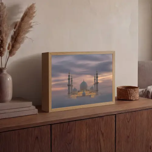 Zonsondergang - Moskee - Wolken - Islamitisch Light Box met batterij (Wandlamp) middel -sfeer2