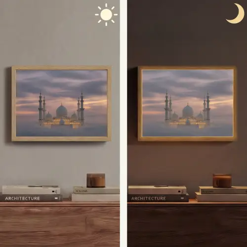 Zonsondergang - Moskee - Wolken - Islamitisch Light Box met batterij (Wandlamp) middel -sfeer3