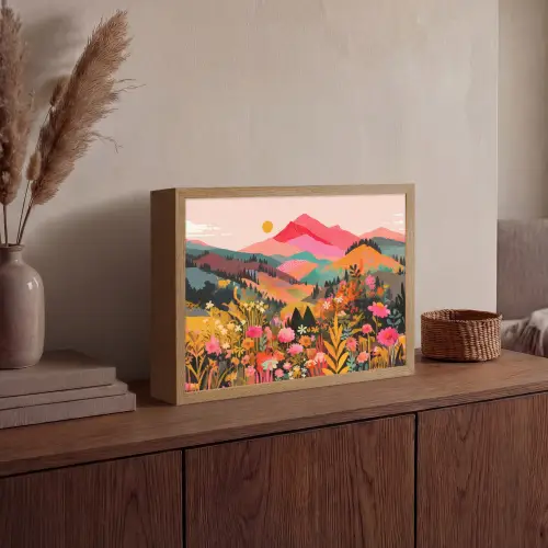 Zonsondergang - Bergvallei - Contrast Light Box met batterij (Wandlamp) middel -sfeer2