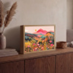 Zonsondergang - Bergvallei - Contrast Light Box met batterij (Wandlamp) middel -sfeer2