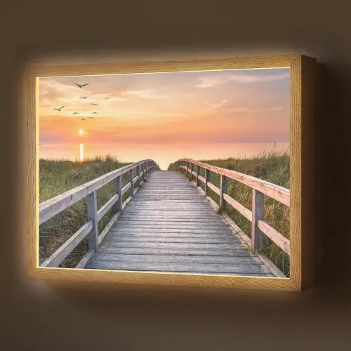 Zonsonderang - Zee - Pad - Gras - Duin - Vogels Light Box met batterij (Wandlamp) middel -z3d_website