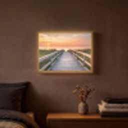 Zonsonderang - Zee - Pad - Gras - Duin - Vogels Light Box met batterij (Wandlamp) middel -sfeer4
