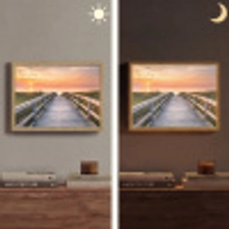 Zonsonderang - Zee - Pad - Gras - Duin - Vogels Light Box met batterij (Wandlamp) middel -sfeer3