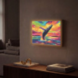 Zonsondergang - Walvis - Geschilderd - Kleurrijk Light Box met batterij (Wandlamp) middel -sfeer1