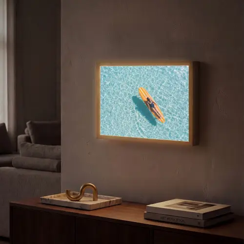 Surfboard - Water - Badpak - Oranje Light Box met batterij (Wandlamp) middel -sfeer1