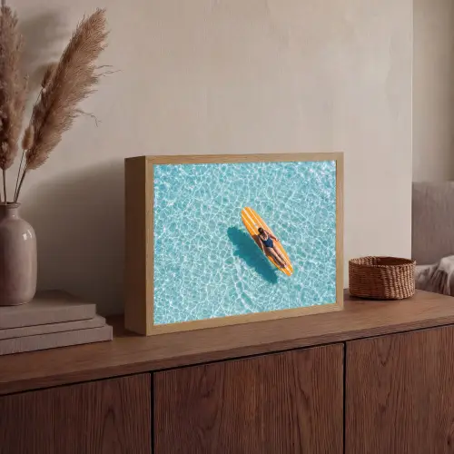 Surfboard - Water - Badpak - Oranje Light Box met batterij (Wandlamp) middel -sfeer2