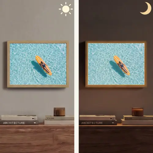 Surfboard - Water - Badpak - Oranje Light Box met batterij (Wandlamp) middel -sfeer3