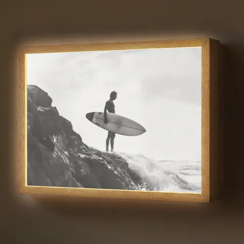 Surfer - Rots - Oceaan - Golven Light Box met batterij (Wandlamp) middel -z3d_website