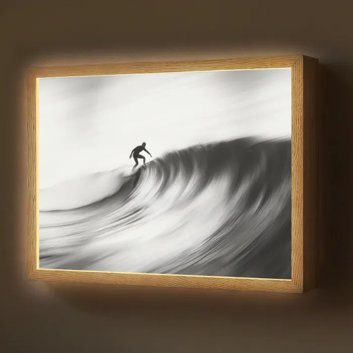 Surfer - Golf - Vervaagd - Zwart Light Box met batterij (Wandlamp) middel -z3d_website
