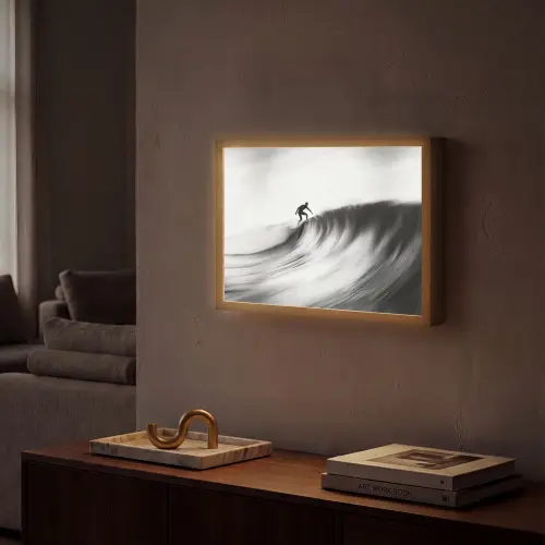 Surfer - Golf - Vervaagd - Zwart Light Box met batterij (Wandlamp) middel -sfeer1