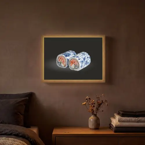 Sushi - Delfts blauw - Rijst - Vis - Elegant Light Box met batterij (Wandlamp) middel -sfeer4