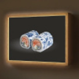 Sushi - Delfts blauw - Rijst - Vis - Elegant Light Box met batterij (Wandlamp) middel -z3d_website