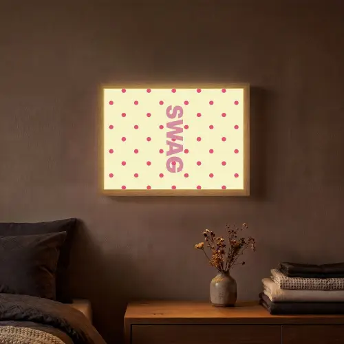 Swag - Roze - Stippen - Geel Light Box met batterij (Wandlamp) middel -sfeer4
