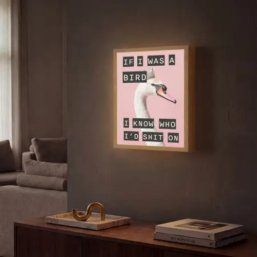 Zwaan - Vogel - Decoratie - Roze Light Box met batterij (Wandlamp) middel -sfeer1