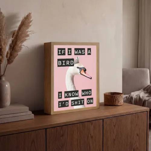 Zwaan - Vogel - Decoratie - Roze Light Box met batterij (Wandlamp) middel -sfeer2