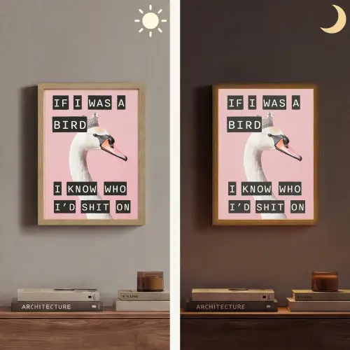 Zwaan - Vogel - Decoratie - Roze Light Box met batterij (Wandlamp) middel -sfeer3