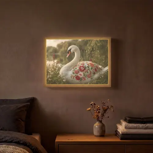 Zwaan - Bloemen - Natuur Light Box met batterij (Wandlamp) middel -sfeer4