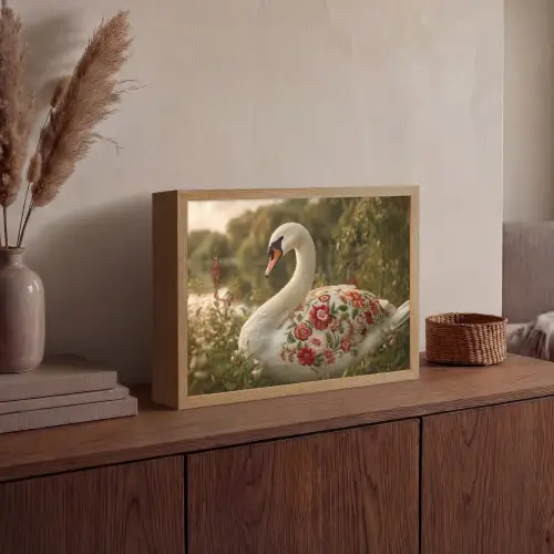 Zwaan - Bloemen - Natuur Light Box met batterij (Wandlamp) middel -sfeer2