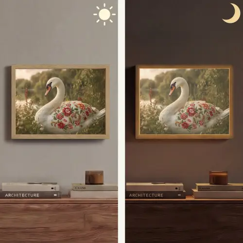 Zwaan - Bloemen - Natuur Light Box met batterij (Wandlamp) middel -sfeer3