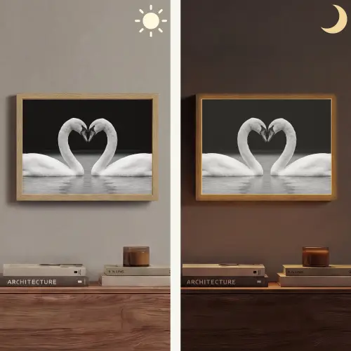 Zwanen - Hart - Zwart - Wit Light Box met batterij (Wandlamp) middel -sfeer3