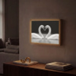 Zwanen - Hart - Zwart - Wit Light Box met batterij (Wandlamp) middel -sfeer1
