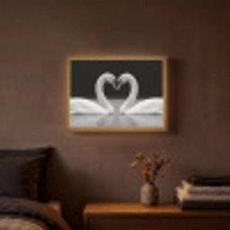 Zwanen - Hart - Zwart - Wit Light Box met batterij (Wandlamp) middel -sfeer4