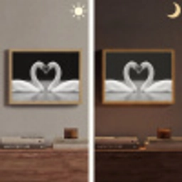 Zwanen - Hart - Zwart - Wit Light Box met batterij (Wandlamp) middel -sfeer3