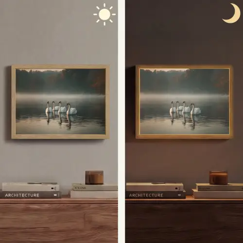 Zwanen - Wit - Water - Mist Light Box met batterij (Wandlamp) middel -sfeer3