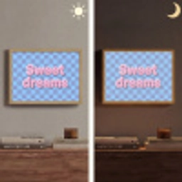 Sweet dreams - Vierkanten - Roze - Blauw Light Box met batterij (Wandlamp) middel -sfeer3