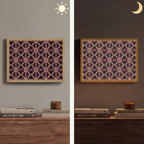 Symmetrisch - Tegel - Burgundy Light Box met batterij (Wandlamp) middel 907 -sfeer3