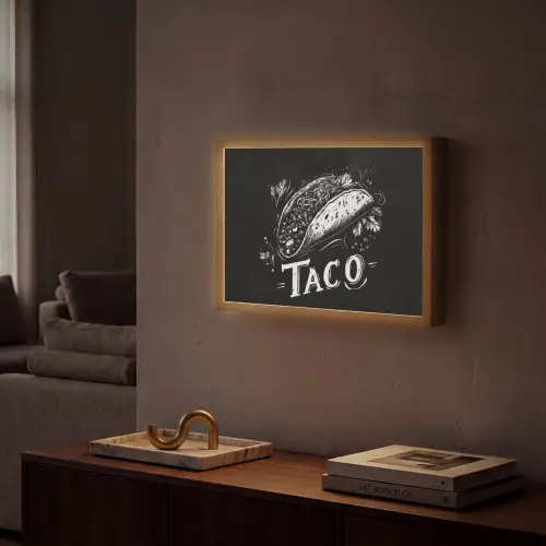 Taco - Kruiden - Witte krijtstijl - Tekst Light Box met batterij (Wandlamp) middel -sfeer1