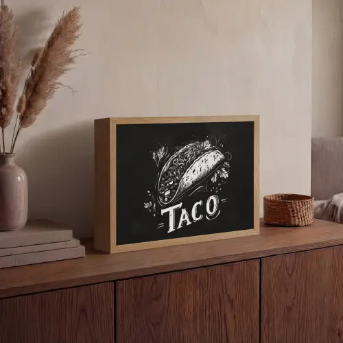 Taco - Kruiden - Witte krijtstijl - Tekst Light Box met batterij (Wandlamp) middel -sfeer2