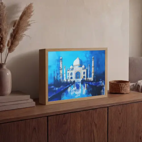 Taj Mahal - Ramadan - Blauw - Islamitische Light Box met batterij (Wandlamp) middel -sfeer2
