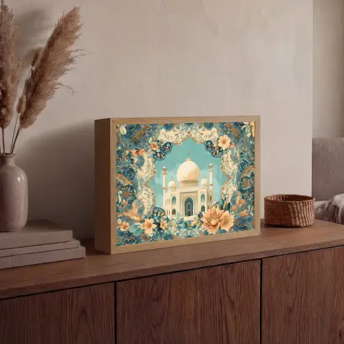 Taj Mahal - Ramadan - Bloemen - Islamitische Light Box met batterij (Wandlamp) middel -sfeer2
