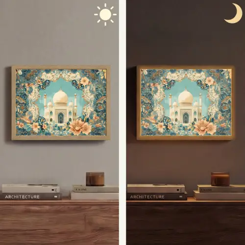 Taj Mahal - Ramadan - Bloemen - Islamitische Light Box met batterij (Wandlamp) middel -sfeer3