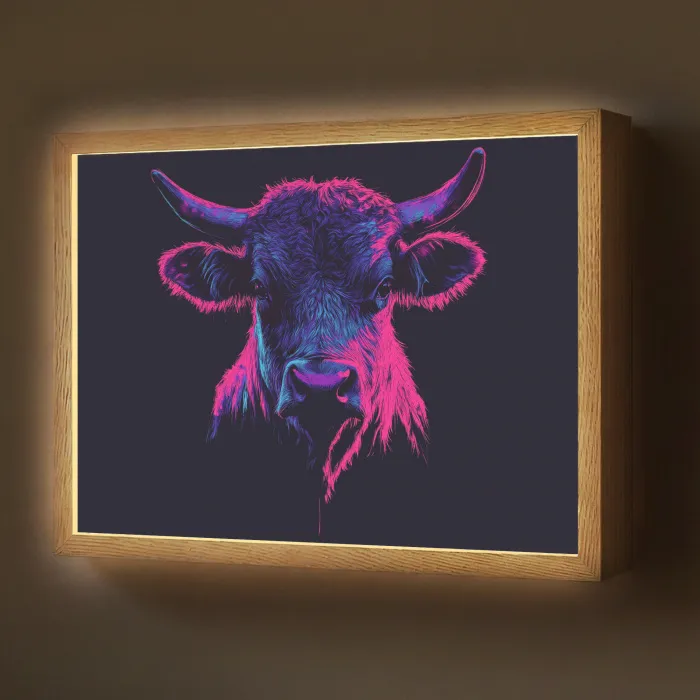 Stier - Neon - Zwart - Kleur Light Box met batterij (Wandlamp) middel -z3d_website