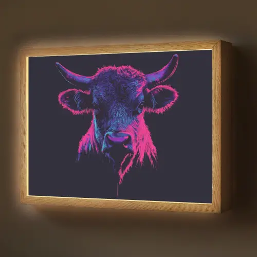 Stier - Neon - Zwart - Kleur Light Box met batterij (Wandlamp) middel -z3d_website