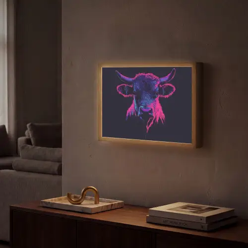 Stier - Neon - Zwart - Kleur Light Box met batterij (Wandlamp) middel -sfeer1