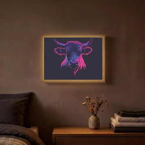 Stier - Neon - Zwart - Kleur Light Box met batterij (Wandlamp) middel -sfeer4